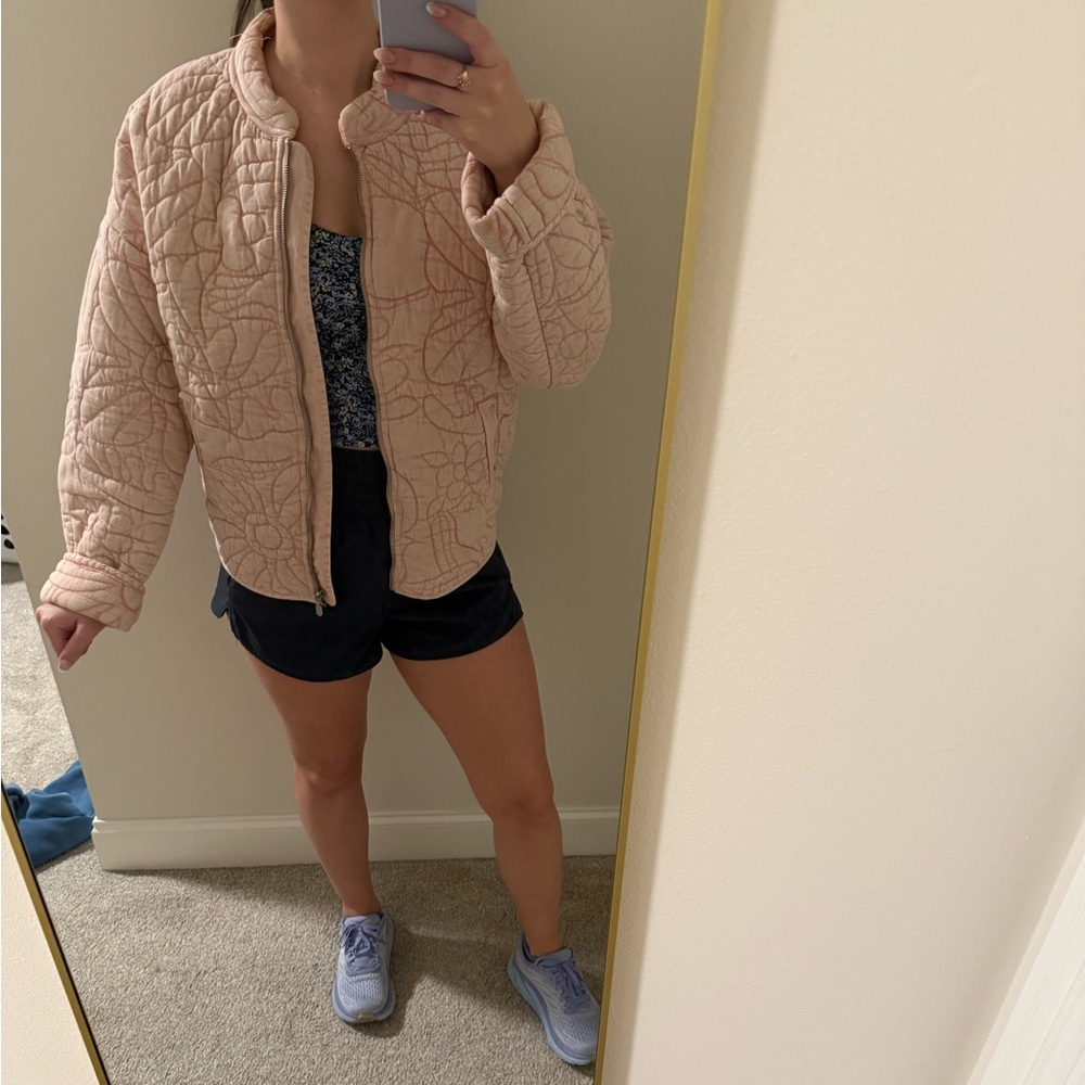 Light Pink Anthropologie Puffy Embroidered Jacket